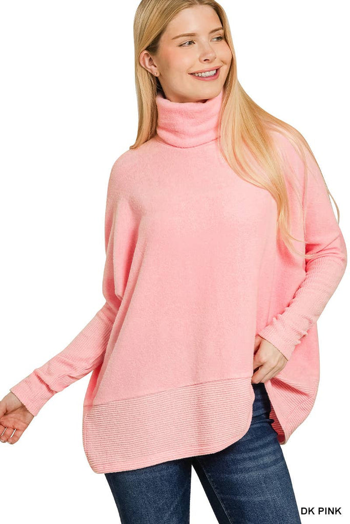 Hot Pink Brushed Turtleneck Sweater