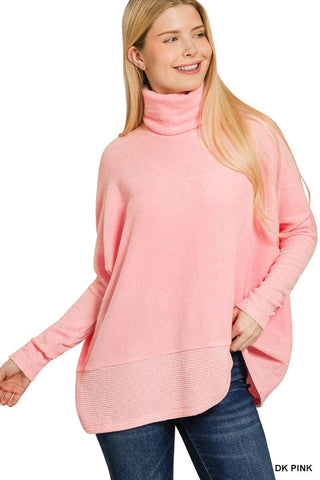 Hot Pink Brushed Turtleneck Sweater
