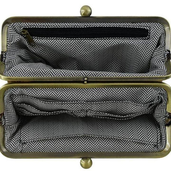 Black Faux Suede Two Tone Kiss Lock Clutch Wallet