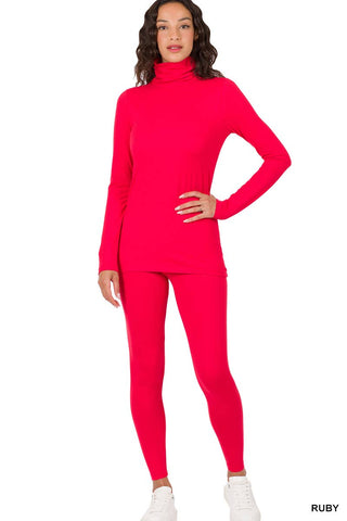 Ruby Red Mock Neck Top Leggings Set