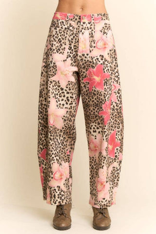 Leopard Floral Wide Leg Pants