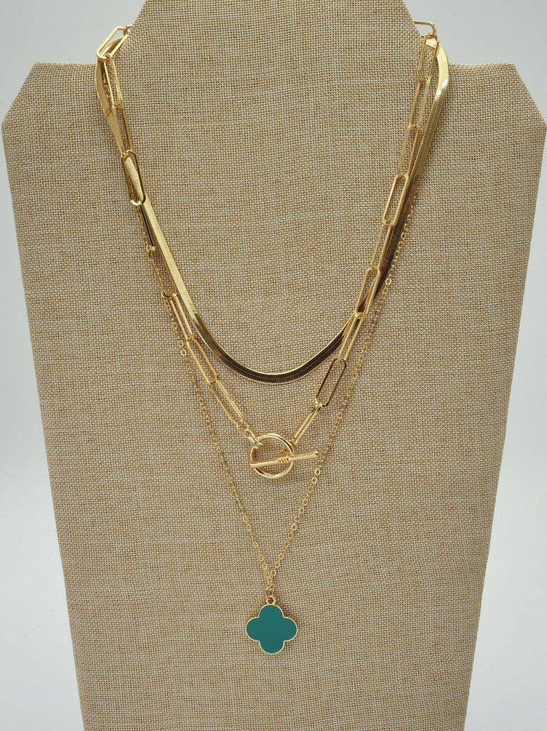 Turquoise Multi Layered Clover Pendant Necklace