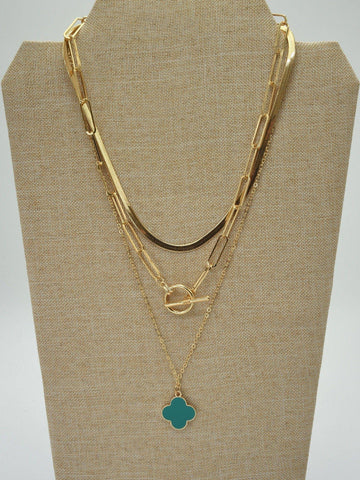 Turquoise Multi Layered Clover Pendant Necklace
