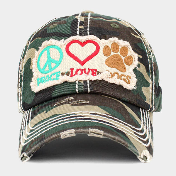 PEACE LOVE DOGS Message Vintage Black Baseball Cap