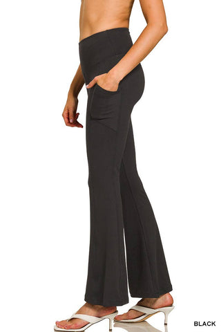 Black Microfiber Flare Pants