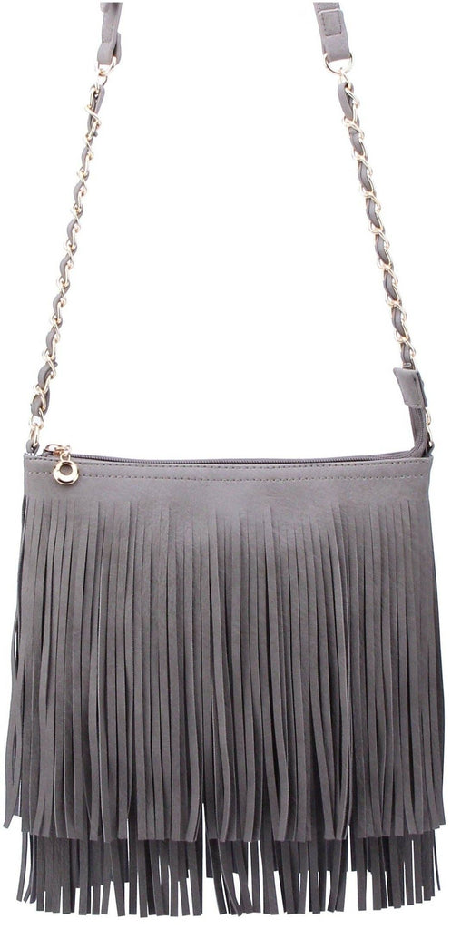 Charcoal Gray Fringe Crossbody Bag