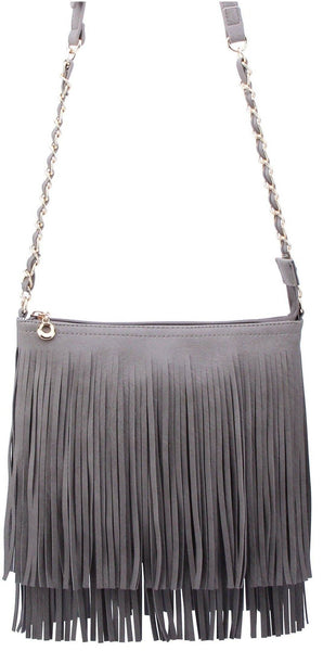 Charcoal Gray Fringe Crossbody Bag