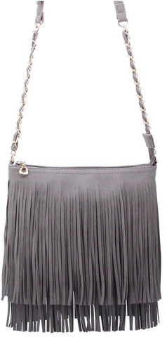 Charcoal Gray Fringe Crossbody Bag