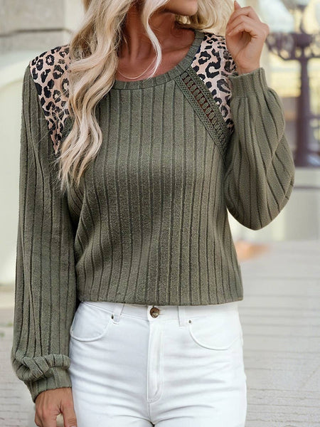 Leopard Print Rib Textured Knit Top