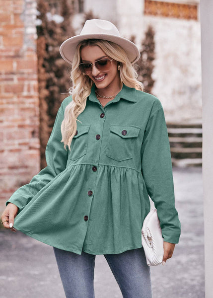 Green Babydoll Corduroy Shirt