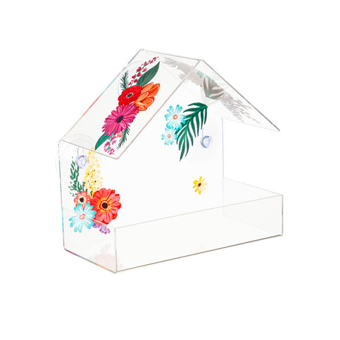 Bright Flowers Printed Acrylic Window Bird Feeder