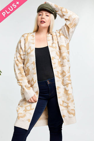 Multi Cream Taupe open Cardigan Plus