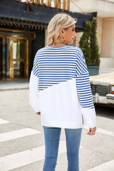 Blue White Contrast Stripe Top plus