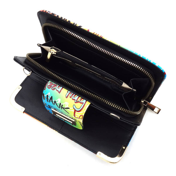 Black Multi Religious Graffiti Crossbody Wallet