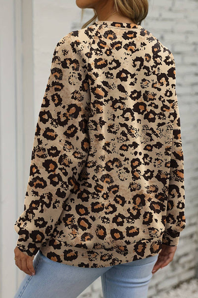 Brown Bleached Pumpkin Leopard Print Sweatshirt