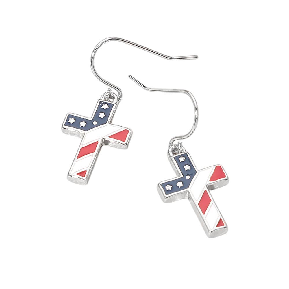 American Flag Cross Earrings