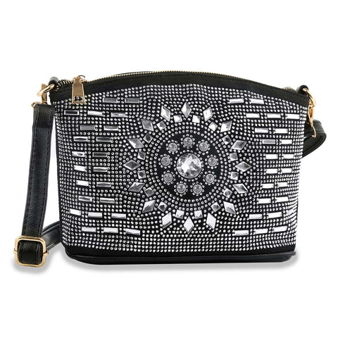 Black Rhinestone Covered Crossbody Sling