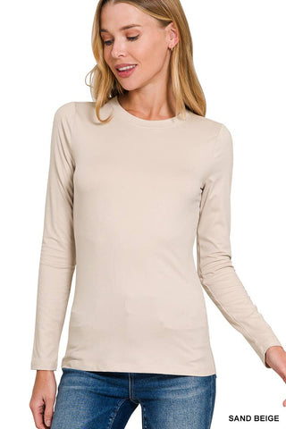 Sand Beige Brushed Microfiber Round Neck Tee Top