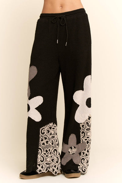 Black thermal knit flower pant