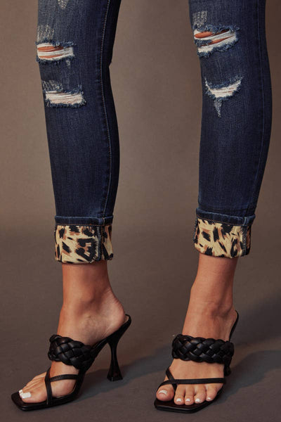 Leopard hem KanCan dark denim jeans