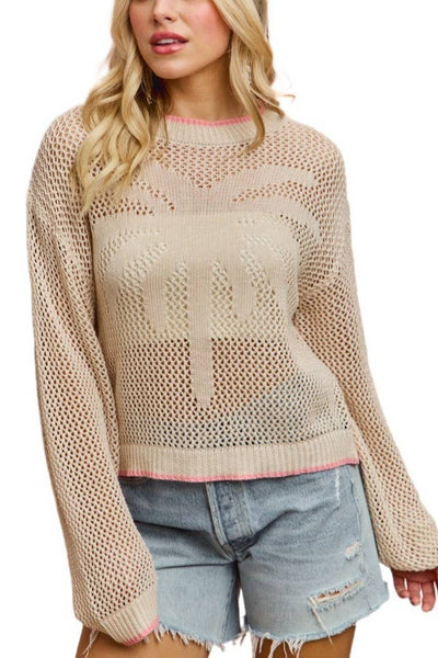 Palm Tree Open Knit Sweater Top