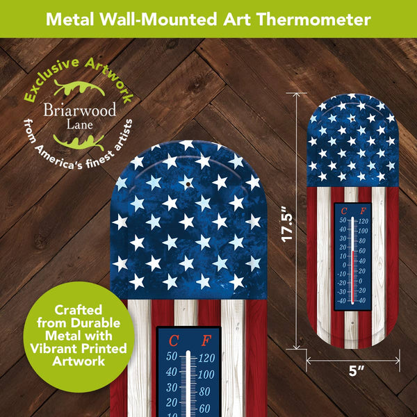 Wooden Flag Metal Thermometer