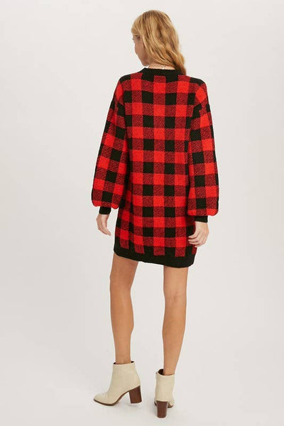 Buffalo Plaid Sweater Tunic Dress