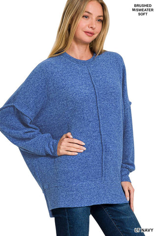 Light Navy Brushed Melange Oversized Sweater