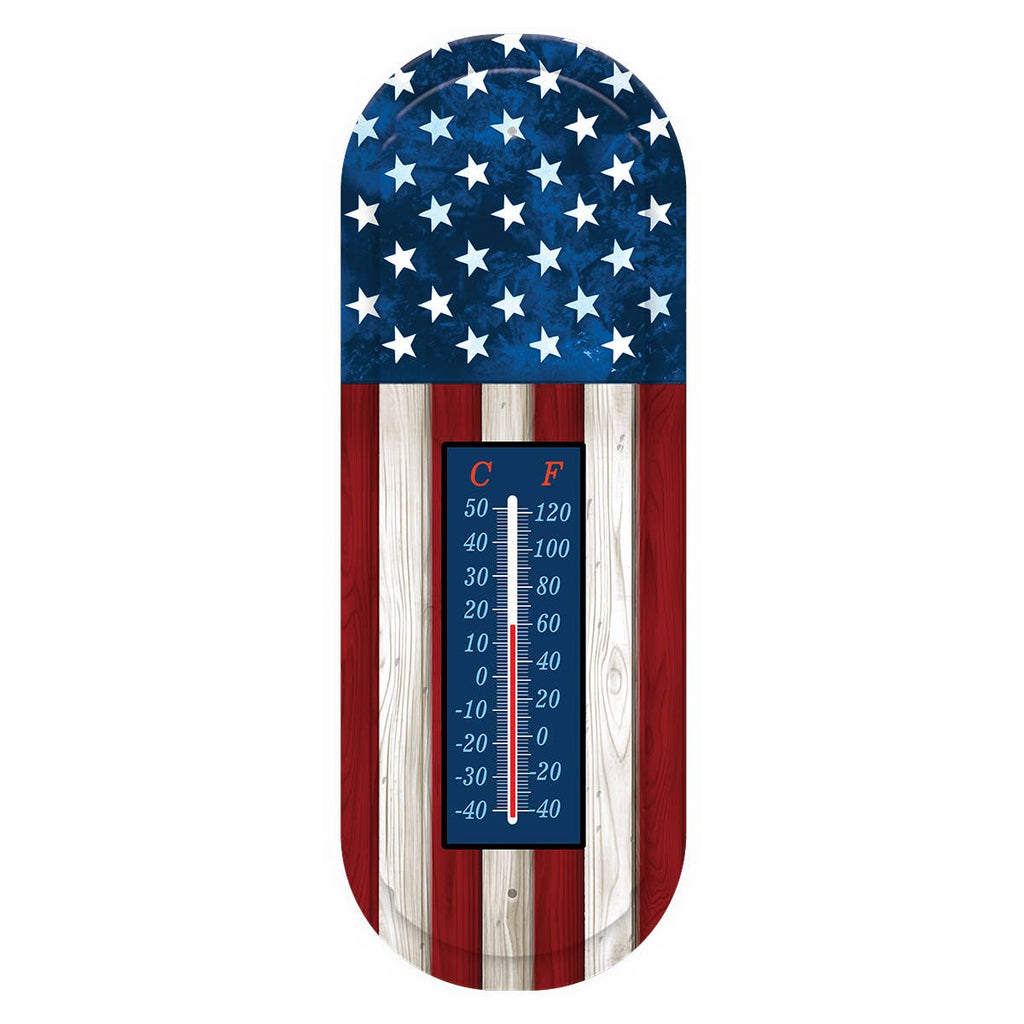 Wooden Flag Metal Thermometer