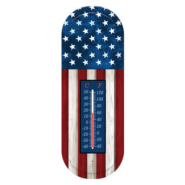 Wooden Flag Metal Thermometer