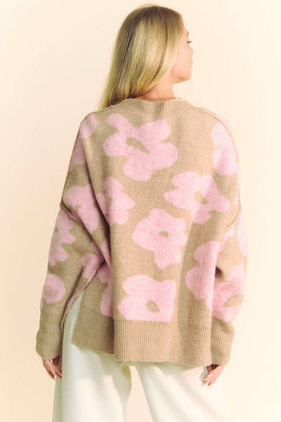 Beige Pink Floral Sweater