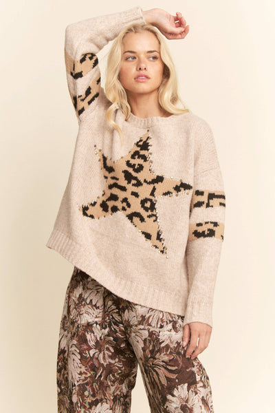 Taupe Leopard Star Sweater Top
