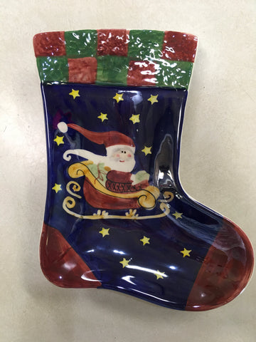 Santa on Stocking serving dish Cardinal
