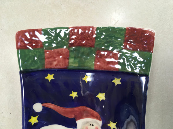 Santa on Stocking serving dish Cardinal