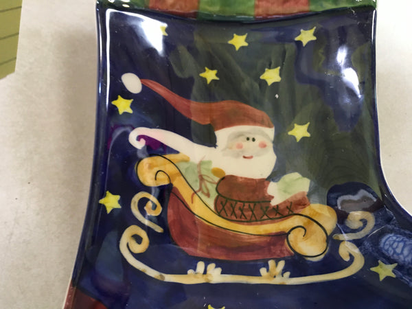 Santa on Stocking serving dish Cardinal