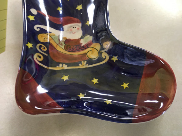 Santa on Stocking serving dish Cardinal