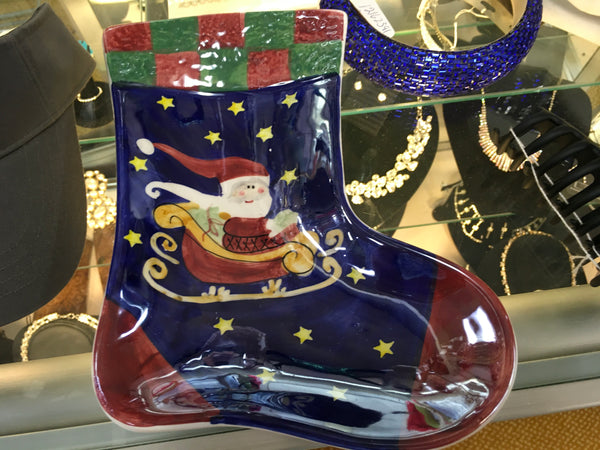 Santa on Stocking serving dish Cardinal