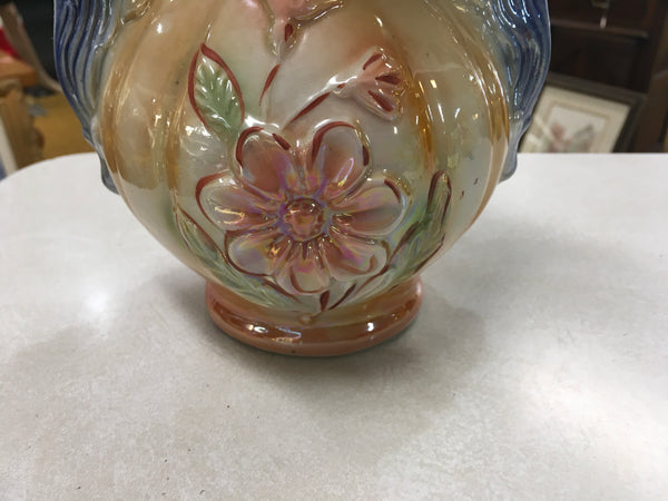 Vintage Lusterware floral handpainted double handle vase