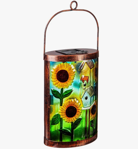 Cottage Style Birdhouse handpainted Solar Lantern