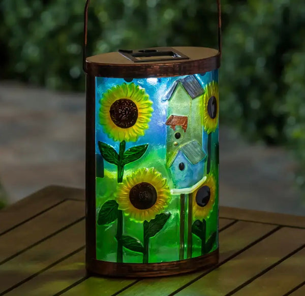 Cottage Style Birdhouse handpainted Solar Lantern