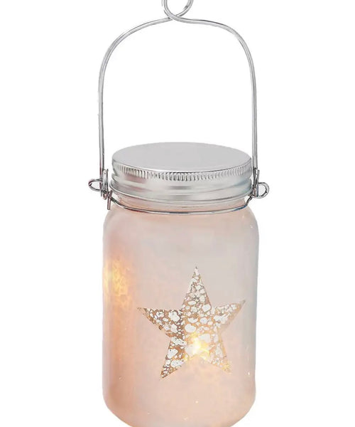 White Mason Jar W/String Lights, Americana