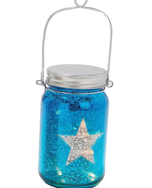 Blue Mason Jar W/String Lights, Americana