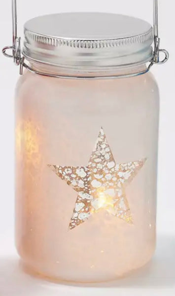 White Mason Jar W/String Lights, Americana