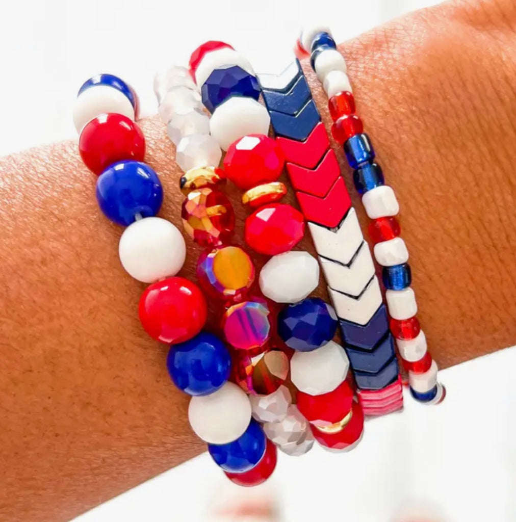 Red White and Blue Chevron 4th of July Bracelet Stack