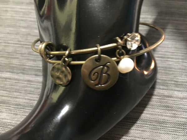 Initial B Bracelet Antique Gold