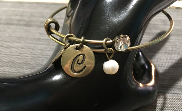 Initial C bracelet antique gold
