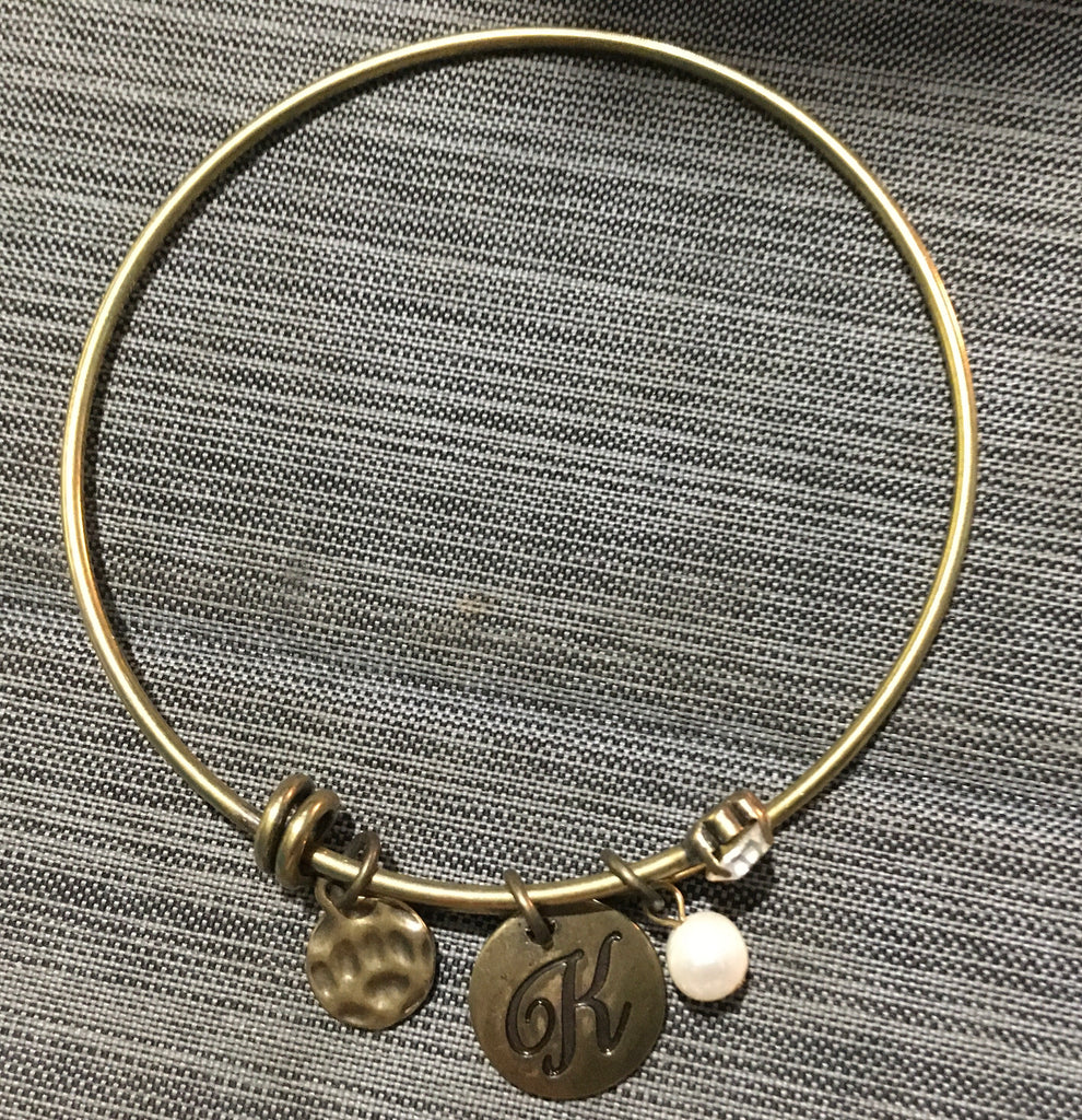 K initial Bracelet antique gold