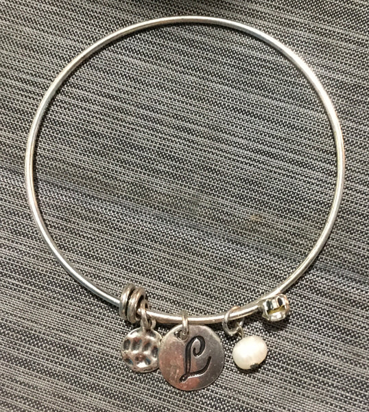 L initial Bracelet silver and antique gold