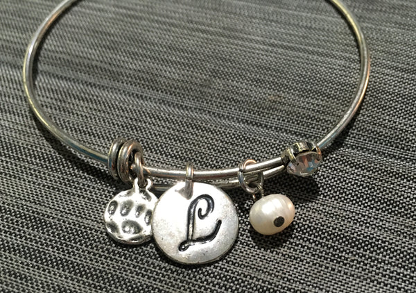 L initial Bracelet silver and antique gold