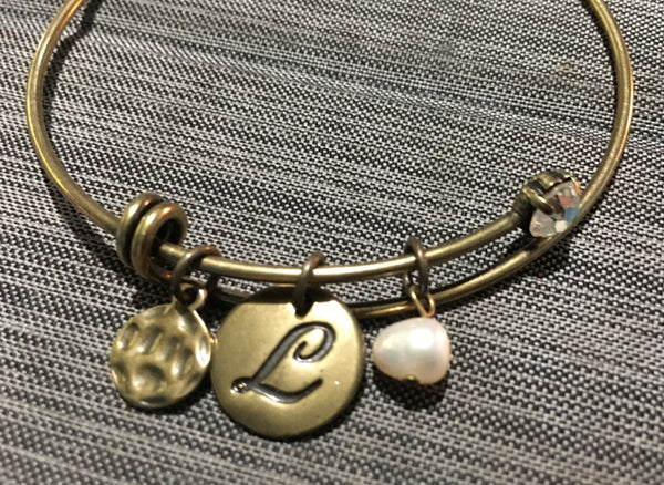 L initial Bracelet silver and antique gold